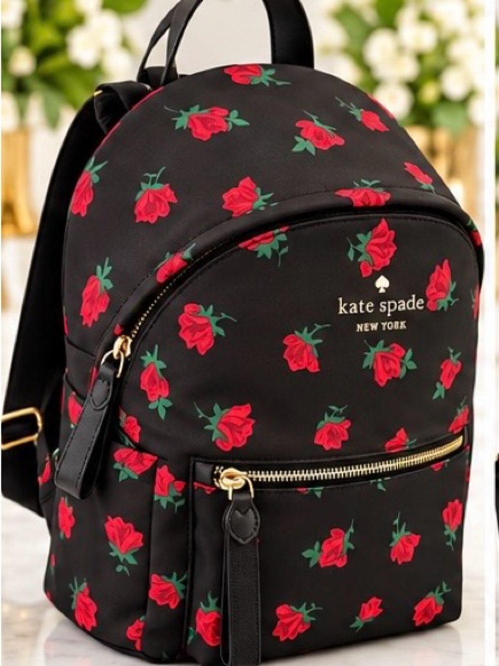 Preowned Kate Spade New York Black Red Rose Floral